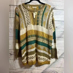Andthewhy Anthropologie mushroom mix stitched sweater